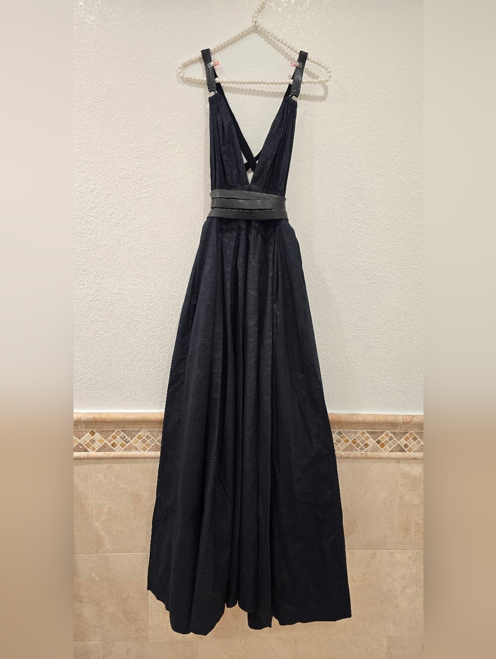 Black Gothic Floral Leather Straps Flowy Extra Wide Skirt - Picture 1 of 11